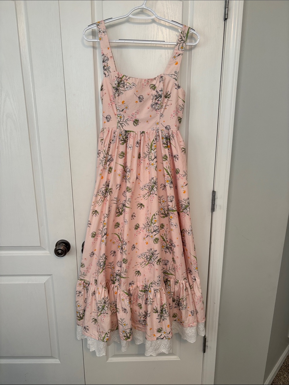 Beyond Egreis Light Pink Floral Maxi Dress with Square Neck and Corset Type Back